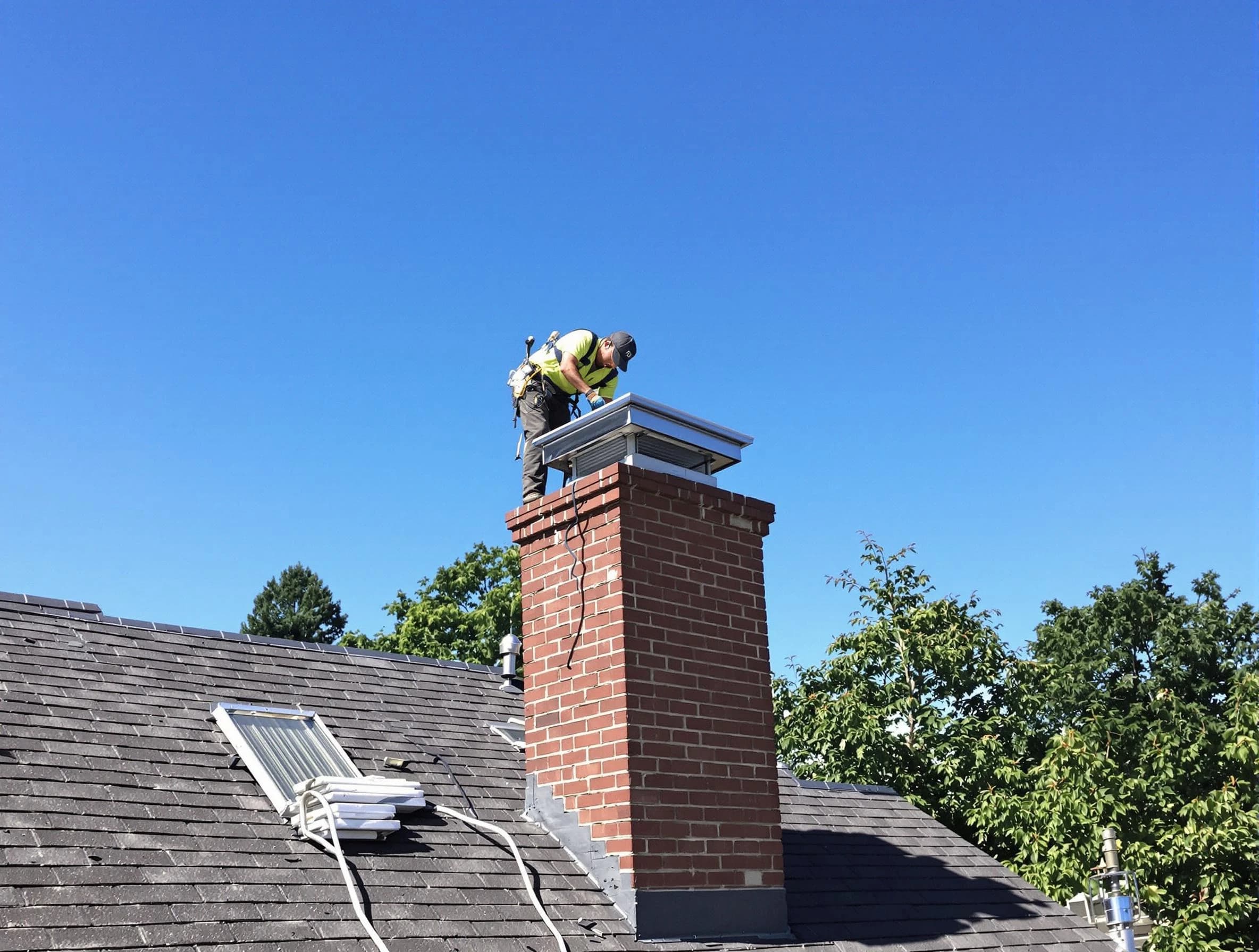 Niwot Chimney Sweep technician measuring a chimney cap in Niwot, CO